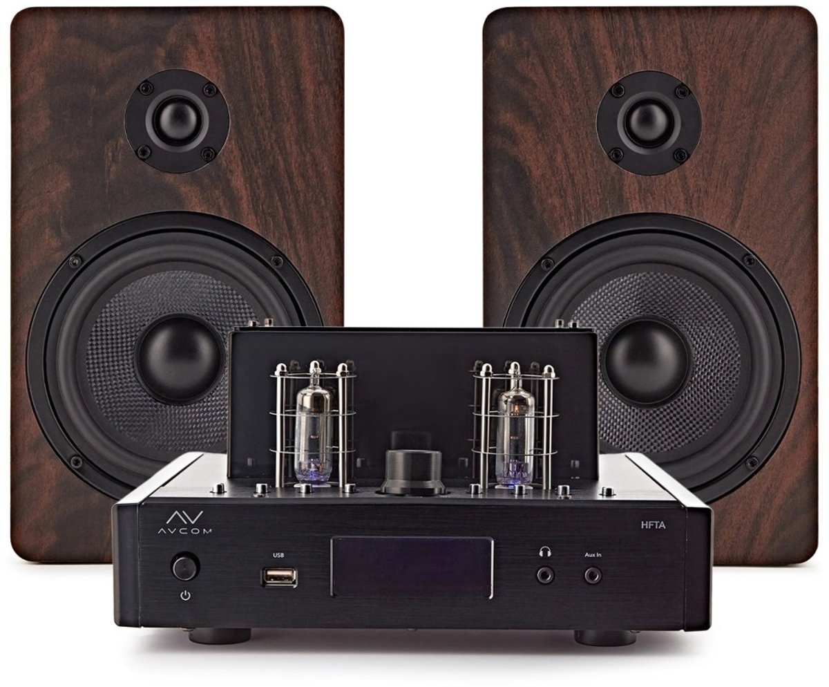 AVCOM Vintage Style-versterker met passieve luidspeakers, walnoot