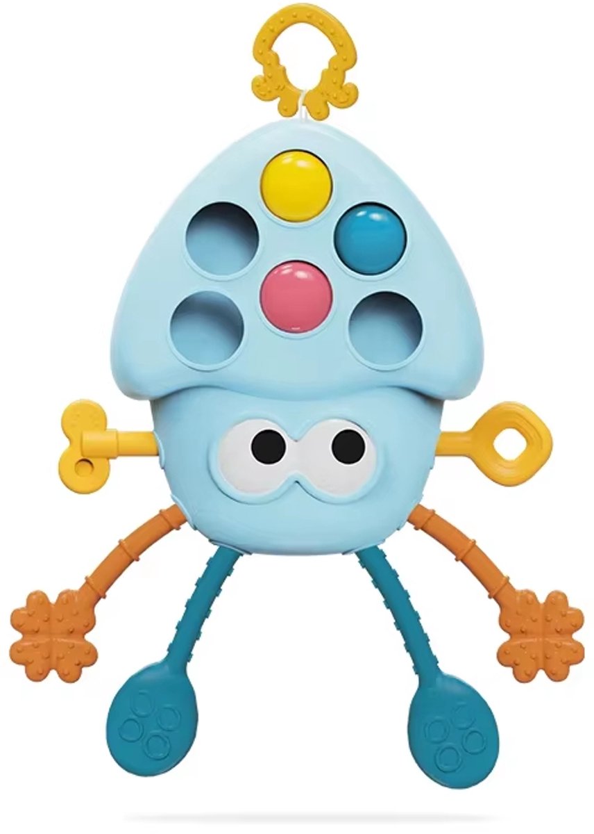 Casalora – Sensorisch Speelgoed Baby – Montessori Baby-bijtspeeltje in Octopus Vorm – Pull String & Pop It Fidget Speelgoed – Educatief Speelgoed – Baby badspeelgoed – 6–18 Maanden – Blauw
