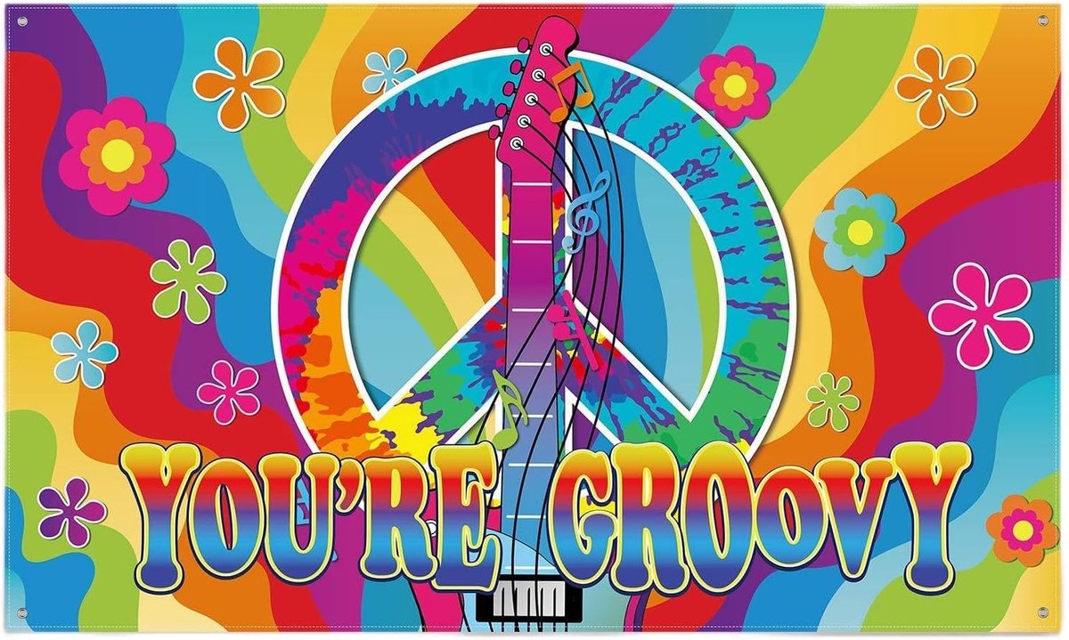 60s Party Decorations Hippie Groovy Background Photo Booth Prop Background with Rope Hippie Theme Groovy Party Decor - ShopVlot