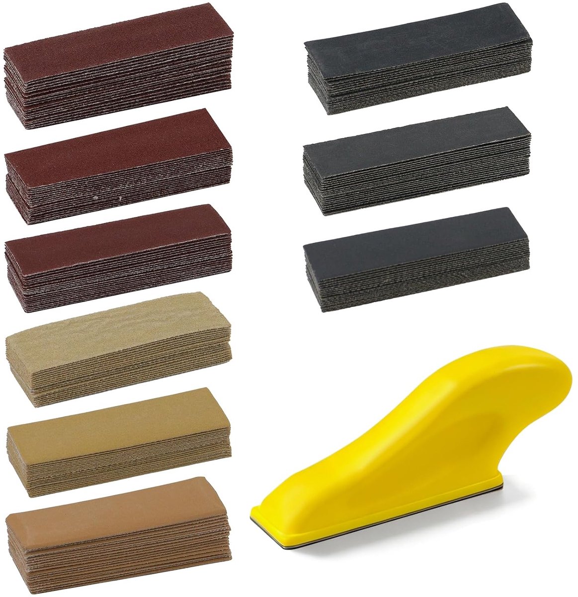 Schuurpapierset, 181 stuks, 2,7 x 9 cm, korrel 80 tot 1000, schuurpapier met handschuurblok voor nauwe plekken - ShopVlot