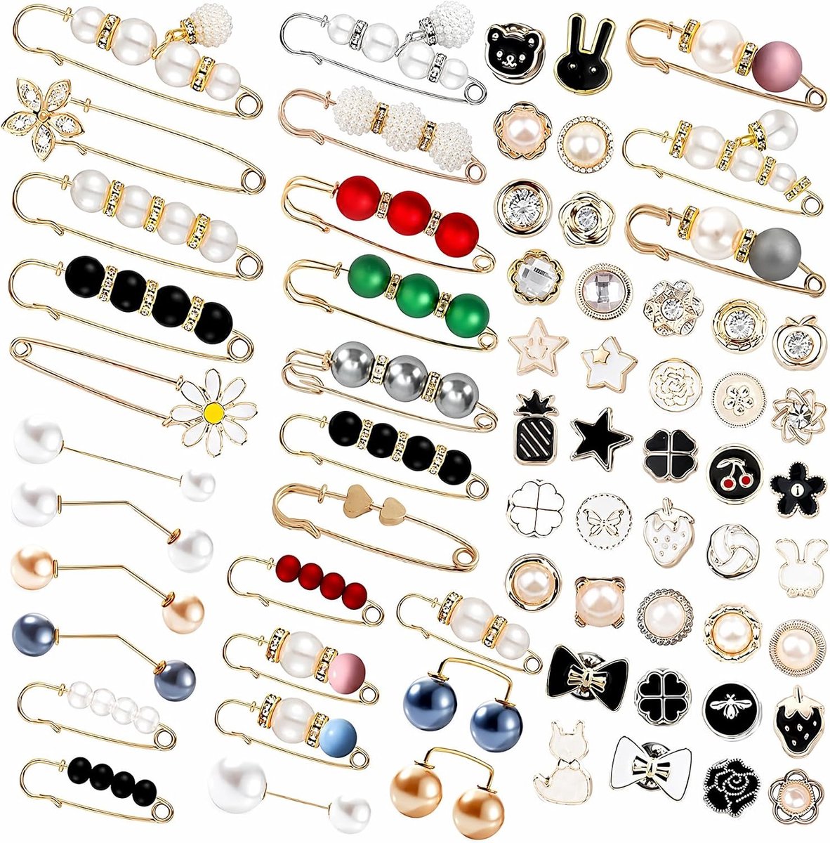 Broches voor kleding, veiligheidsspelden set dames broche | 67-delige set: legering, gegalvaniseerd. Ideaal als decoratie, voor het verkleinen van halslijnen en als cadeau. casual stijl