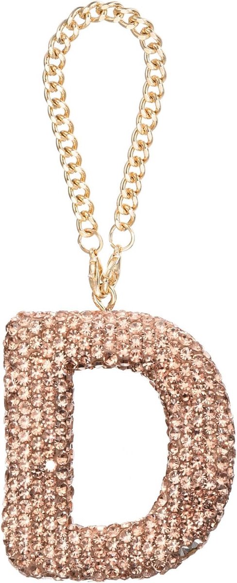 Letterhanger met strass-steentjes, letter D, initiële letter, achteruitkijkspiegel, hanger, kristallen versiering voor vrouwen, tassen, champagne