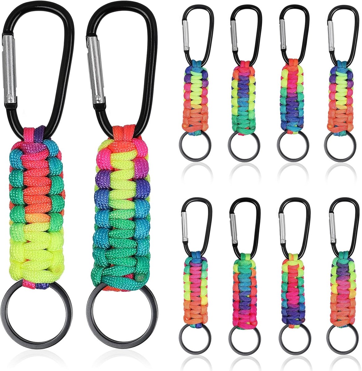 efuturetime 10 x karabijnhaak, sleutelhanger, paracord met korte gekleurde band, karabijnhaak voor reizen, kamperen, sport, Gemengde kleuren, Colori misti