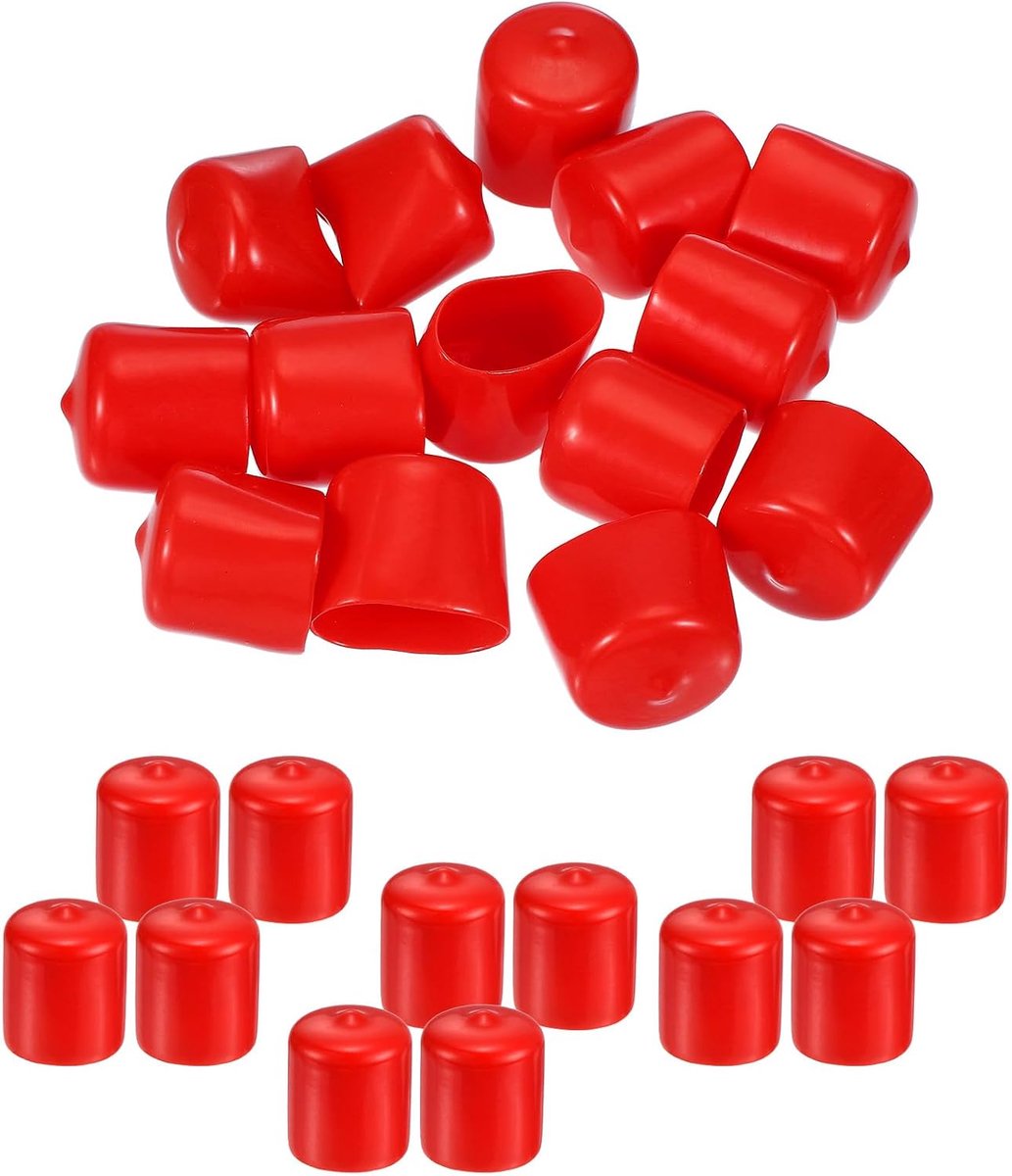 Ronde rubberen eindkappen 25 mm ID, 25 stuks rubberen boutafdekkappen vinyl rubber flexibele schroefdraadbeschermers voor metalen buisstangbouten, rood
