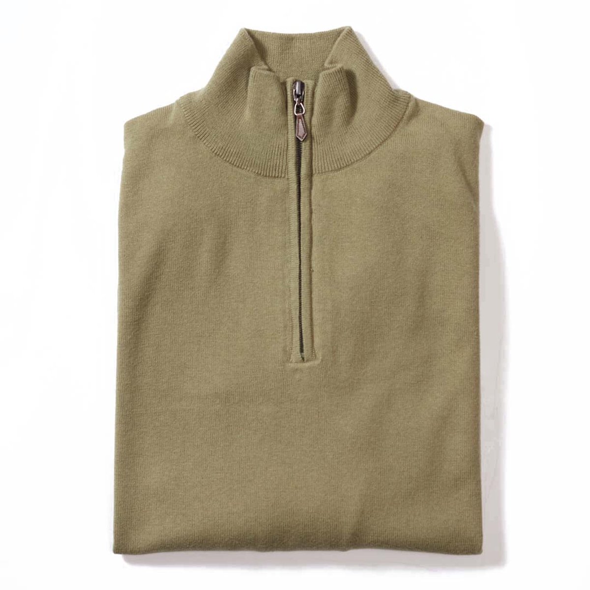 Osborne Knitwear Trui met halve rits - Katoen - Khaki - XL