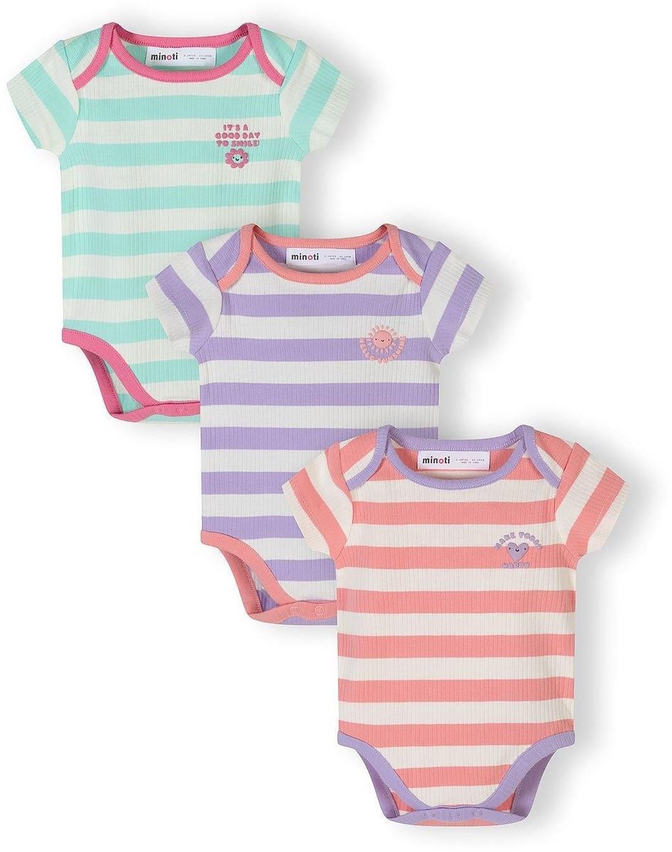 Minoti rompertje meisjes 3-pack geribd gestreept - 100% katoen - lila