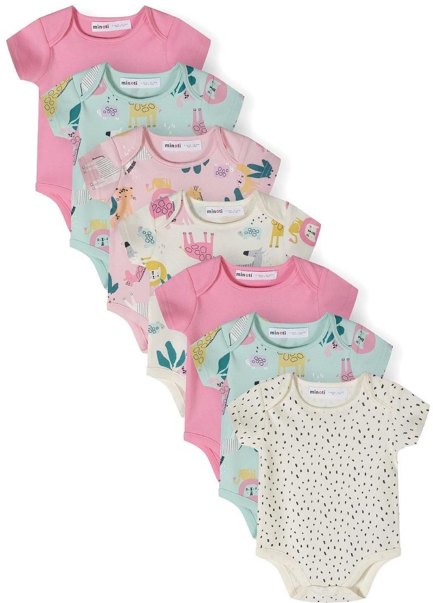 Minoti rompertje meisjes 7-pack dierenprint - korte mouw baby setje