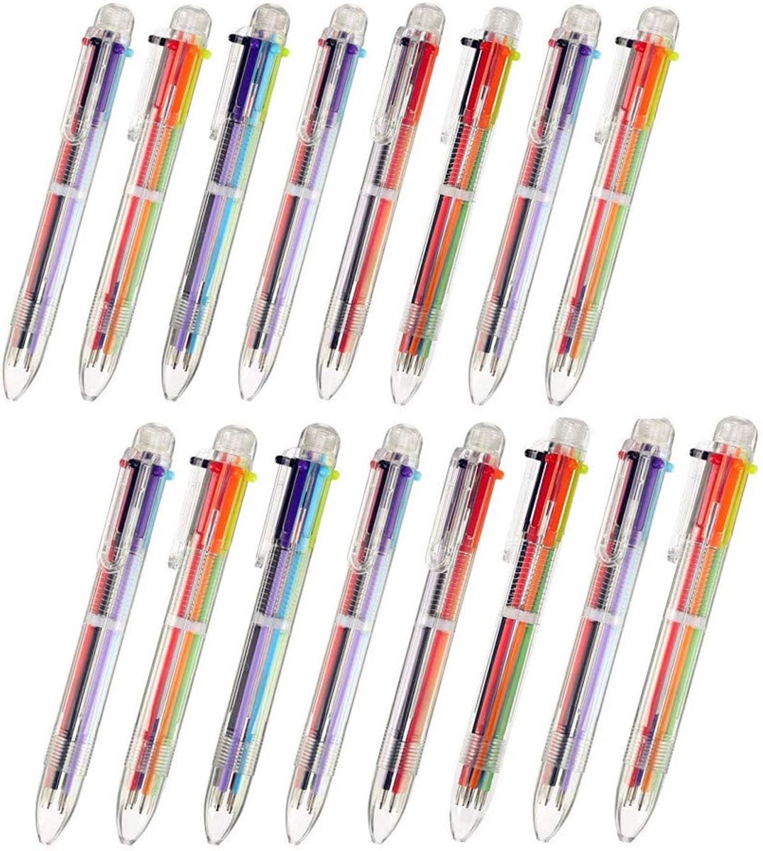 byou Intrekbare balpen, veelkleurige pennen, 6-in-1 transparante hengel, veelkleurige balpen voor kantoor, schoolbenodigdheden, studenten, kinderen, cadeau, 16 stuks