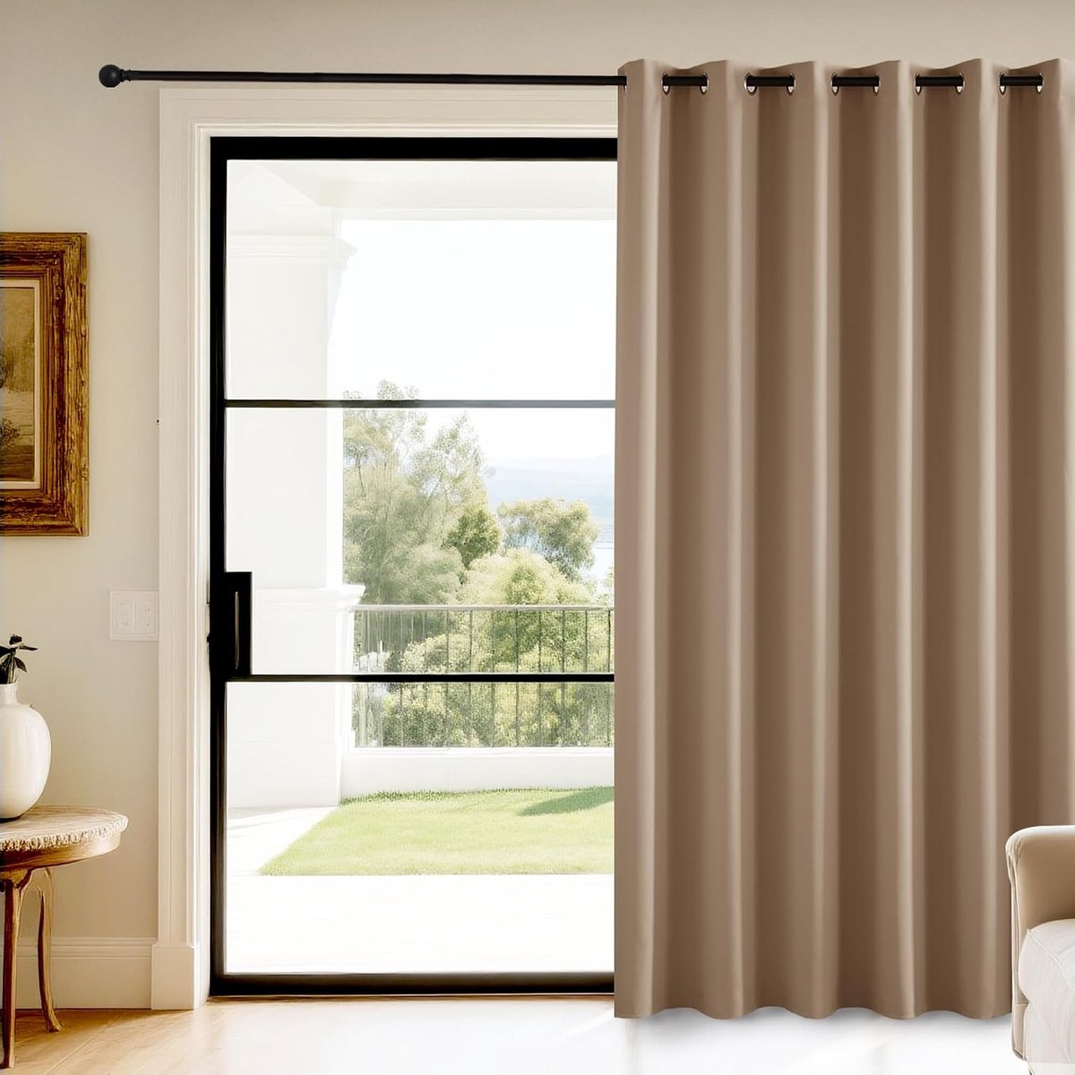 Effen Kleur Verduisterende Gordijnen, Warmte-isolerende Gordijnen, Stijlvol, Geschikt voor Woonkamer Slaapkamer met Ringen,200B x 240H cm (1 Panelen),Cappuccino
