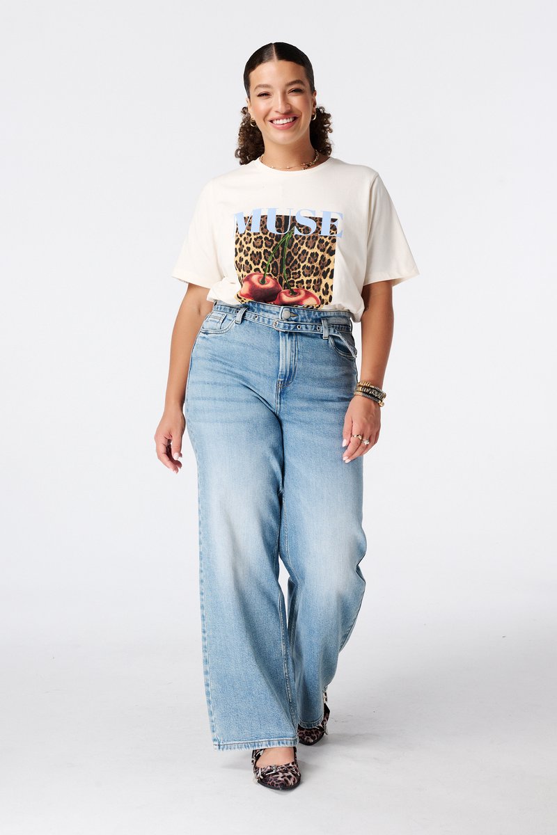 MS Mode Jeans Wide leg jeans met riempje