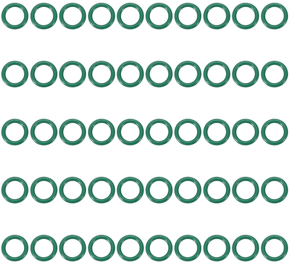 Gefluoreerde rubberen O-ring 9 mm OD x 6 mm ID x 1,5 mm breedte, 50 stuks vervangende afdichtringen FKM metrisch voor hydraulische afdichtingen ventielen, groen