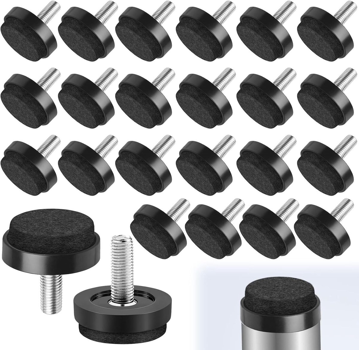 Poten, zwart, verstelbare meubelpoten met schroefdraad | meubelglijders, vloerbeschermers voor tafel, kast, stoel, meubels, bank en werkbank (M8-schroeflengte 22 mm, diameter 30 mm)
