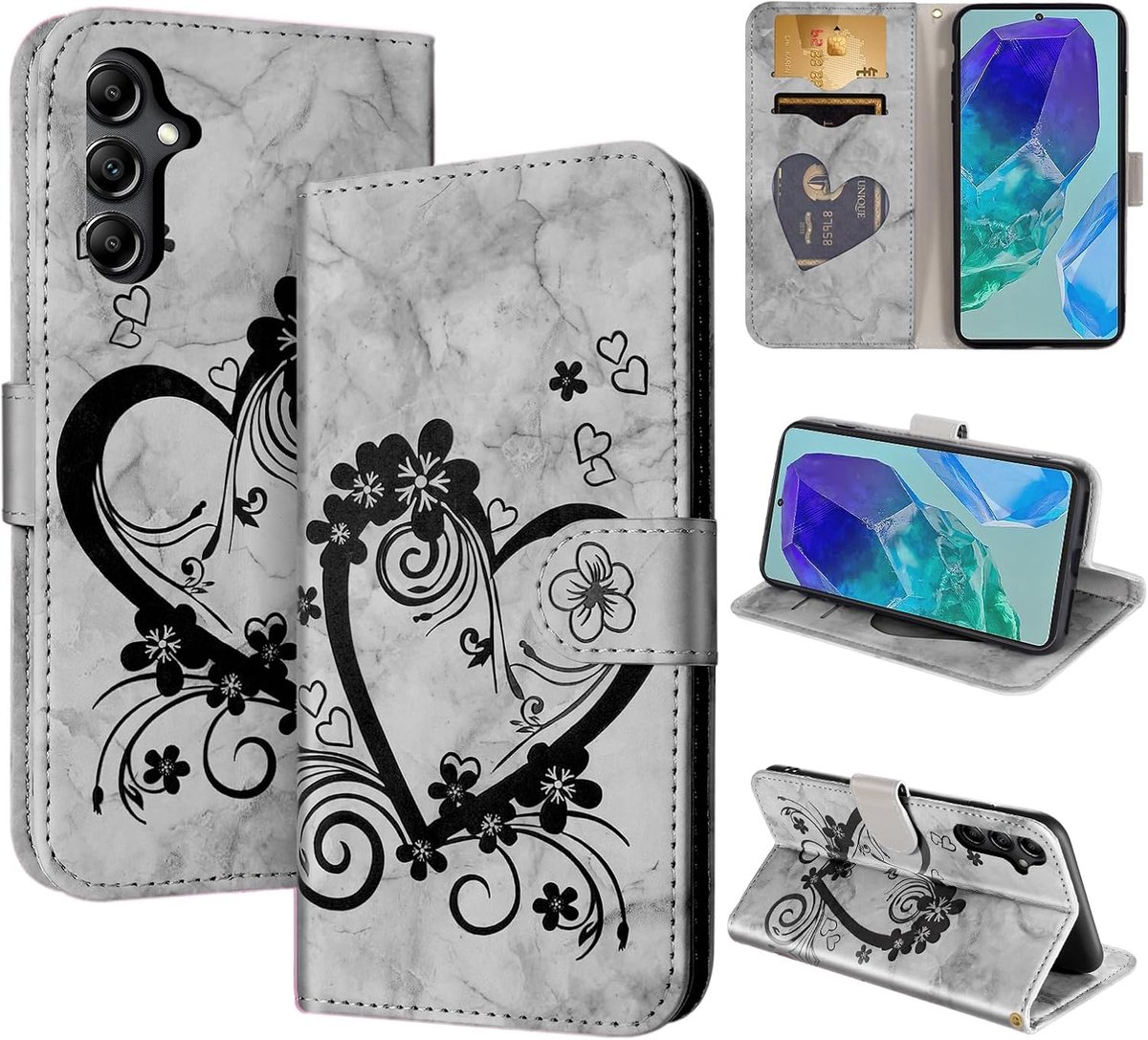 Beschermhoes voor Samsung Galaxy M55, portefeuillebescherming, schokbestendig, magneetsluiting, klaphoes voor Samsung Galaxy M55, zwart