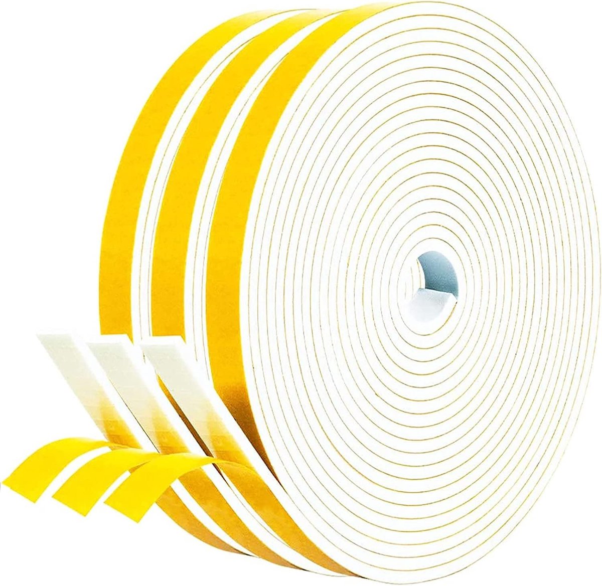 Schuimrubberen afdichtingstape 12 x 3 mm 3 rollen 15 m wit | Raamafdichting deurafdichting isolatie en geluiddemping Geschikt voor deuren ramen koelkasten vriezers airco en kasten