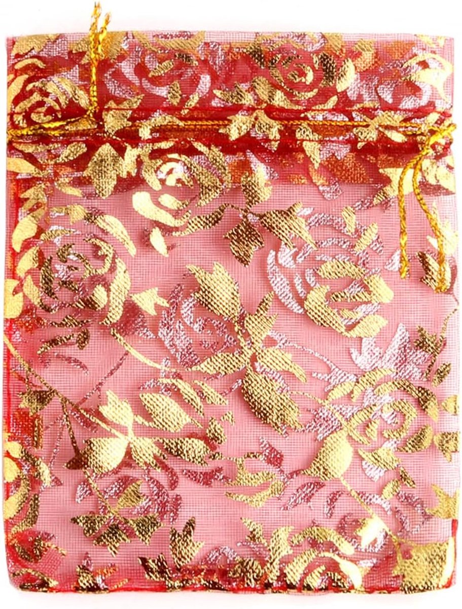 Organzazakjes, 100 x 12 cm, organzazakjes met trekkoord, sieradenzakjes, geschenkzakjes, bruiloftszakjes, snoepzakjes, rozenzakjes voor cadeau, bruiloften, feesten, Kerstmis, rood