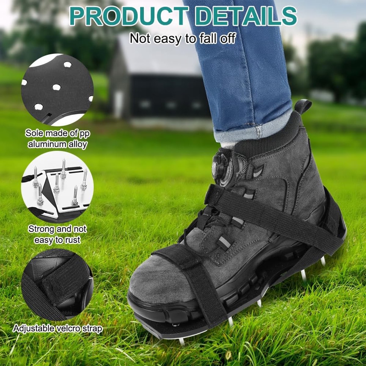 Lawn Aerator Sandalen, 1 Paar 45mm Lawn Aerator Spikes met 13 Spijkers en Sleutel, Aluminiumlegering Basisplaat, Verstelbare Lawn Shoe, voor Lawn Aerator.