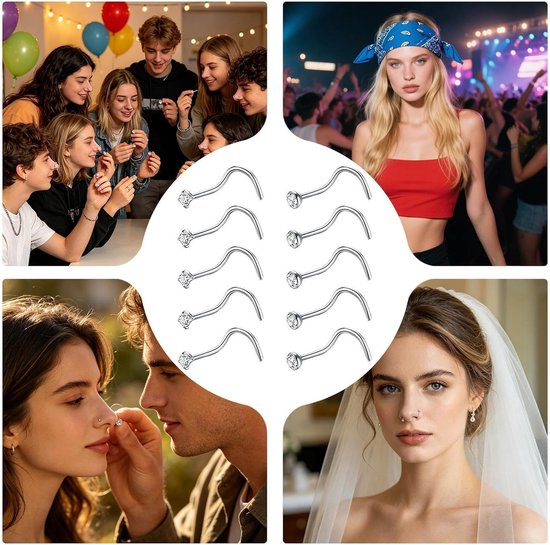 Neusstekers voor vrouwen, edelsteen neuspiercingpin, sieraden, dagelijkse neusstekers, voor dagelijks woon-werkverkeer, vrije tijd, school, feest, bijeenkomst, reizen, vakantie — afbeelding 3