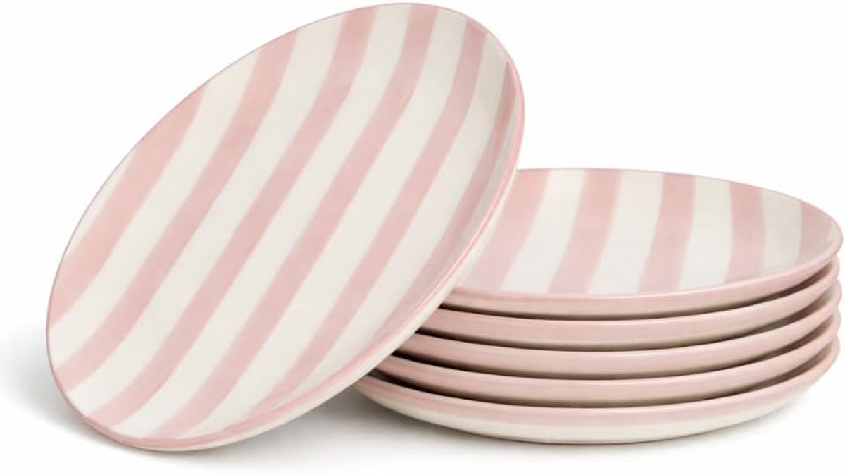 Dinerborden - 6 Stuks - Roze - Wit - Servies - Borden - Eetborden - 27 cm - MARINA