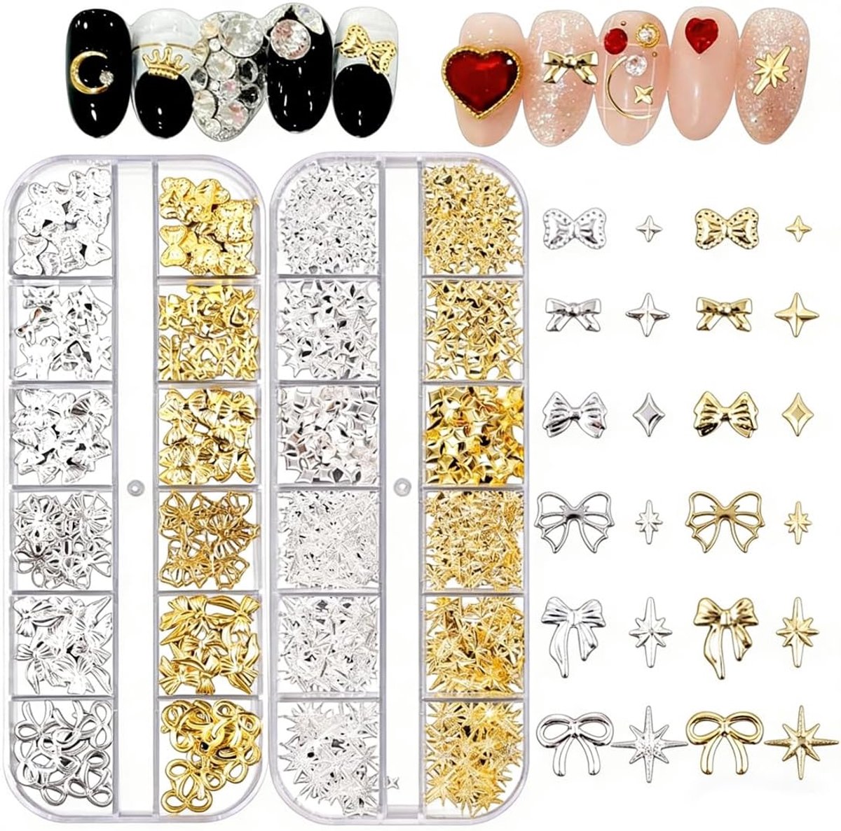 2 doosjes met bedels, nageldesign, voor creatieve nail art en modieuze manicure