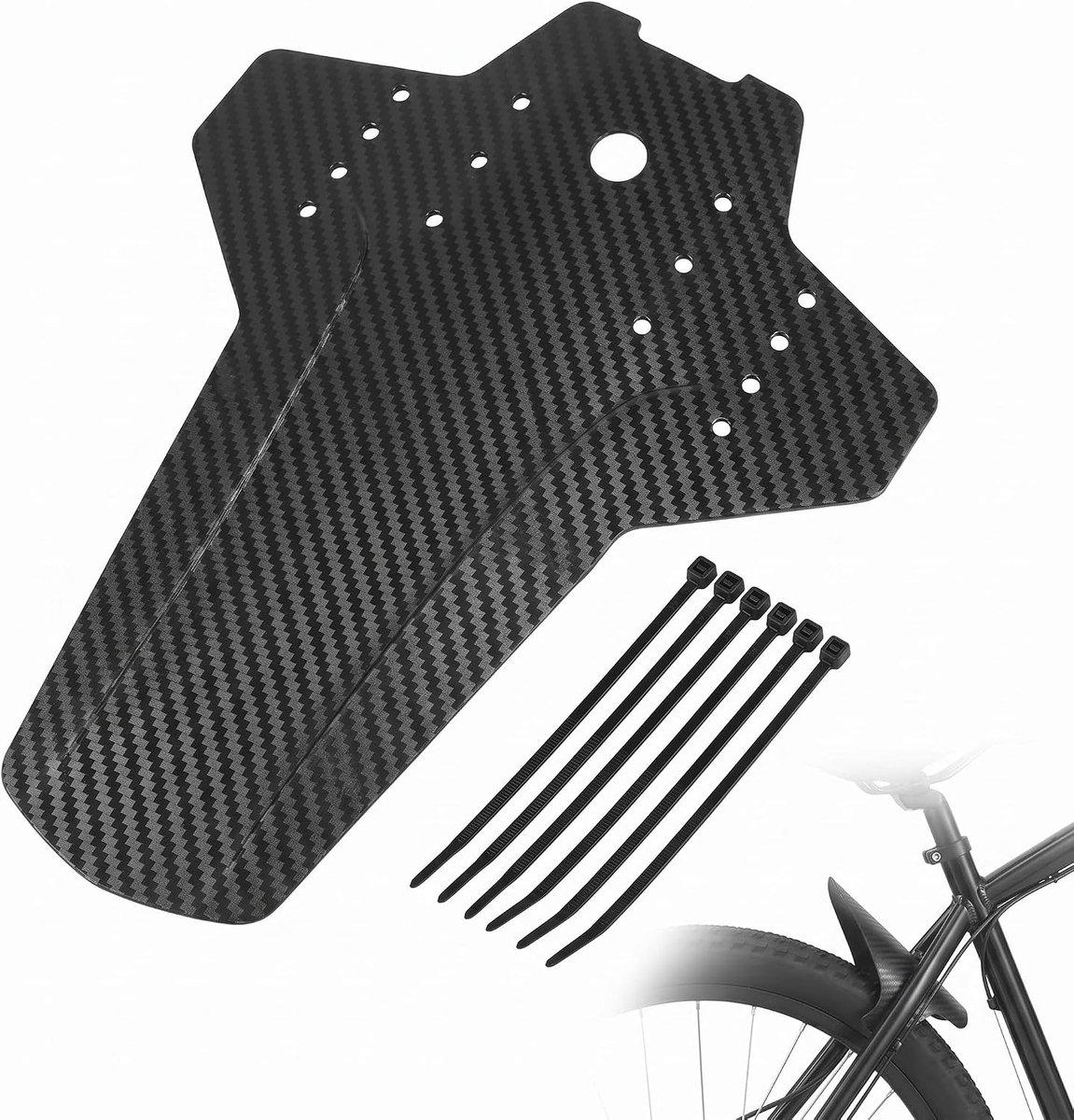 Spatbord mountainbike MTB spatbord voor 20-29 inch wielen - effectieve spatbescherming fiets voor of achter, robuuste mountainbike accessoires incl. 6 kabelbinders, zwart 22x26.5cm