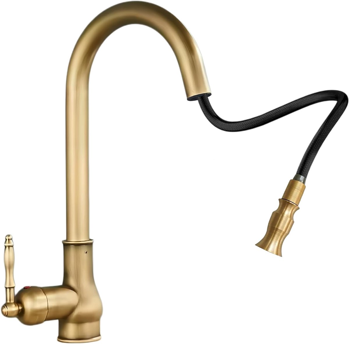 Messing Keukenkraan Uittrekbaar, 360° Draaibaar Bronzen Gootsteenkraan Antiek Design, Hoge Boog Vintage Stijl | Kraan keuken antiek met hoge boog, gootsteenmengkraan koud en warm water, voor keukenspoelbakken, retro nostalgische stijl