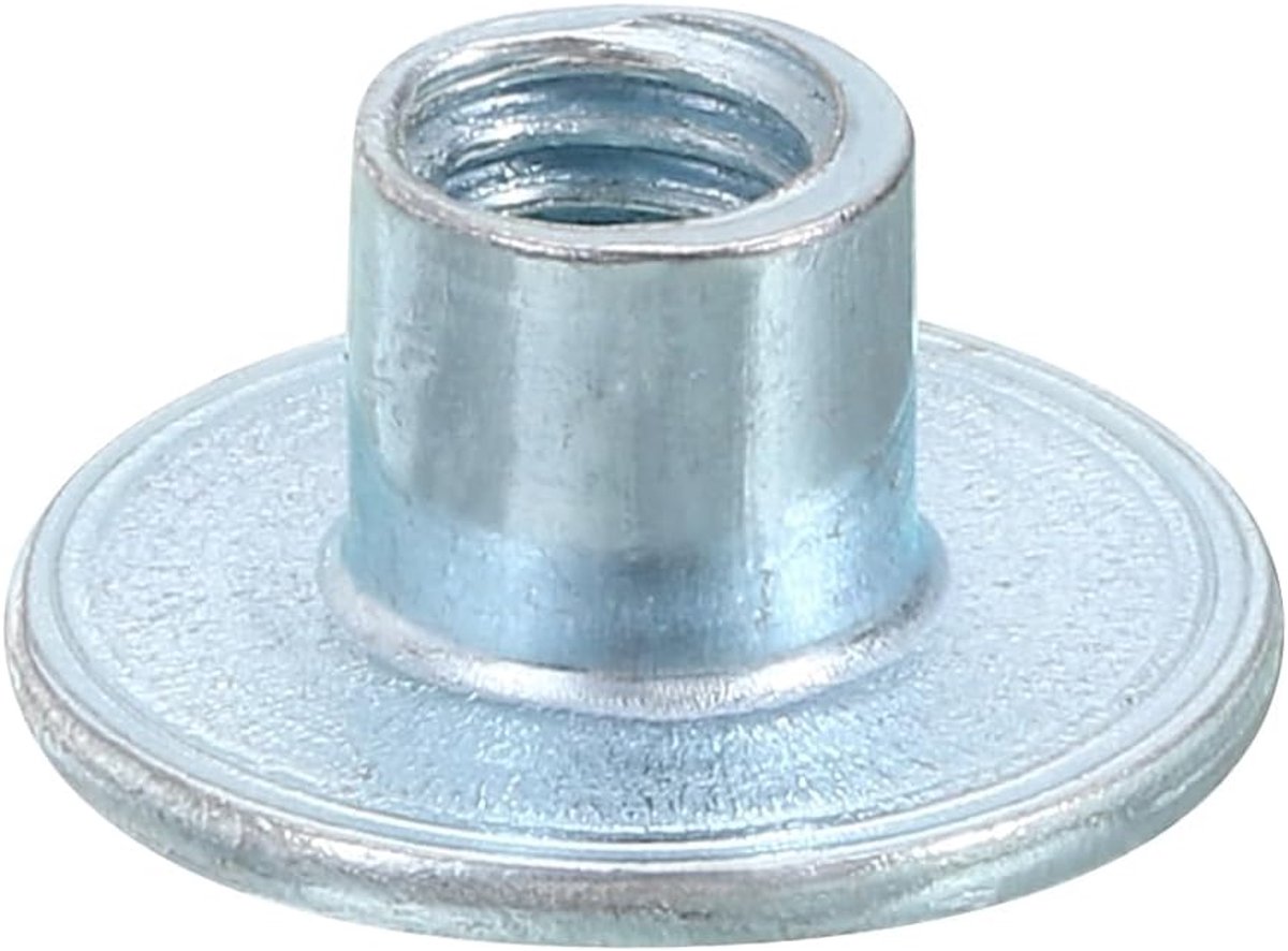 T-moeren M6, 24 stuks koolstofstalen T-moeren met ronde basis voor het lassen, 8 mm hoog, gat, doorgangsmoer, plaatmoeren met binnendraad