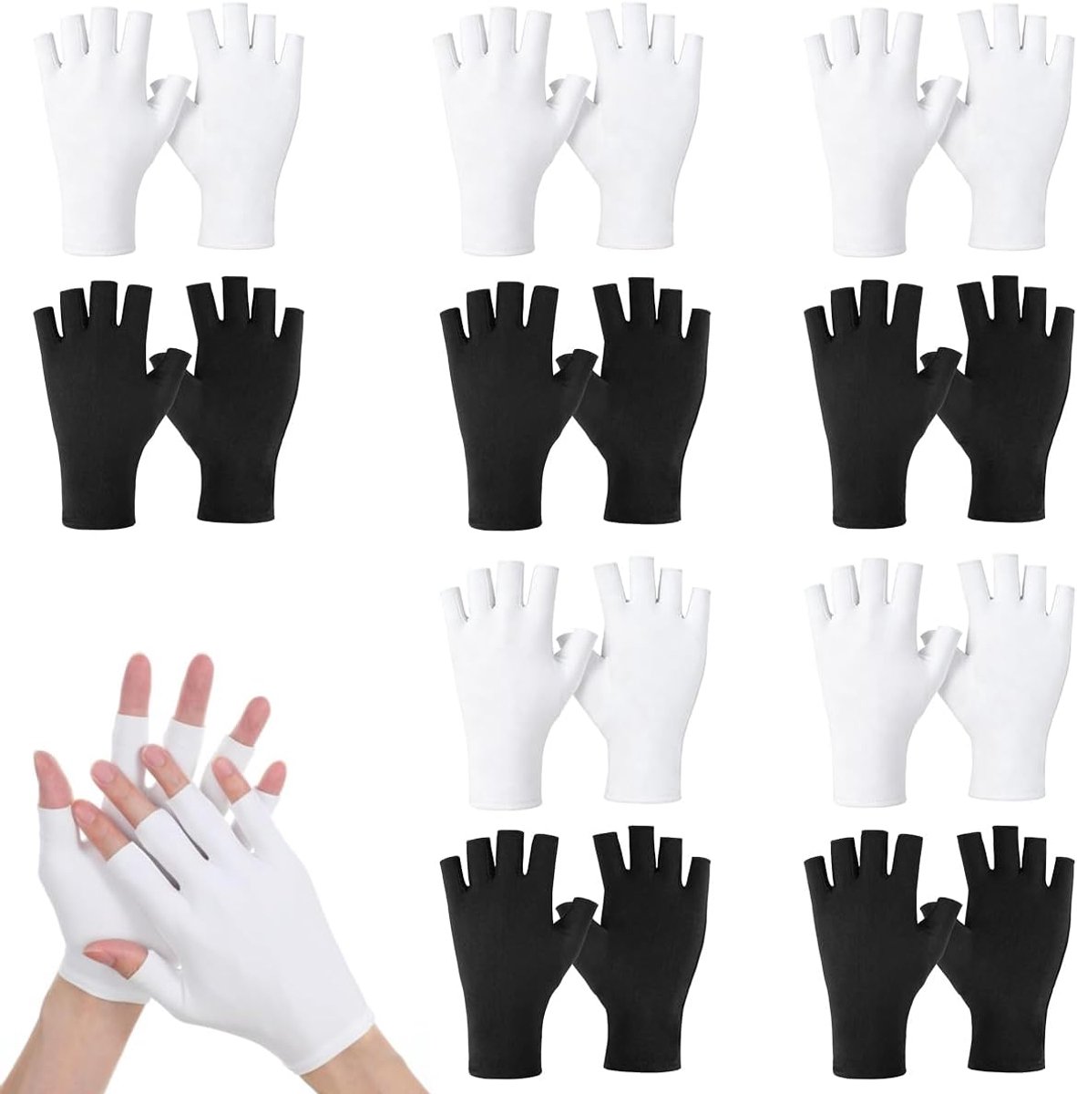 10 Paar Witte Katoenen Handschoenen, Vingerloze Vochtinbrengende | Handschoenen,Textielhandschoenen, Ademende Dunne Herbruikbare Werkhandschoenen voor Handverzorging en Nachtelijke Behandeling