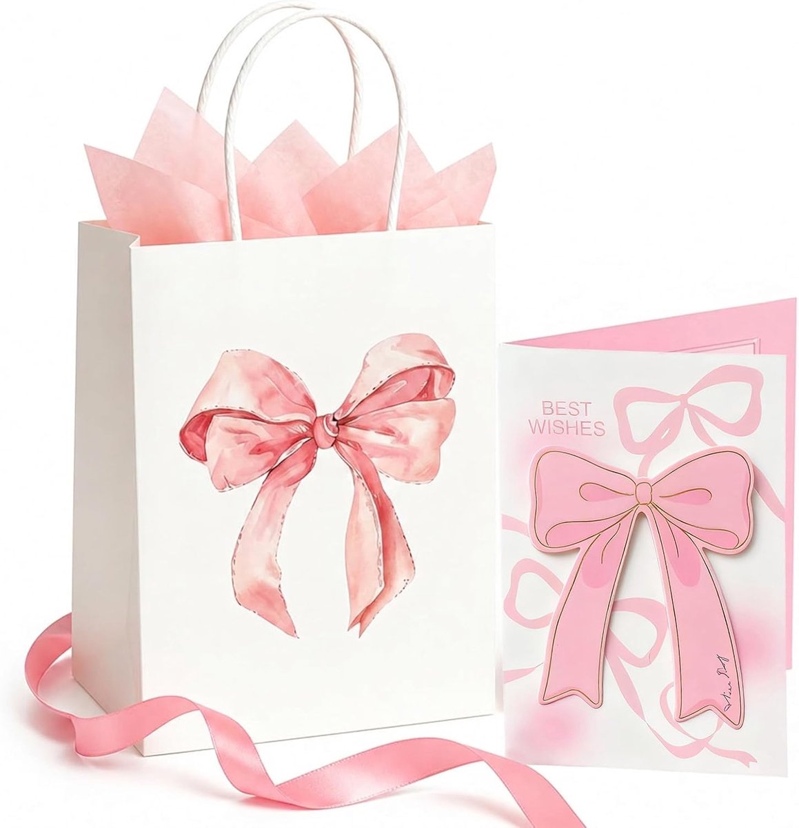 1 x cadeauzakje voor bruiloft, van kraftpapier met strikpatroon, cadeauzakje inclusief wenskaart, als cadeaupapier voor bruiloft, voor verjaardagen, bruiloften of jubilea