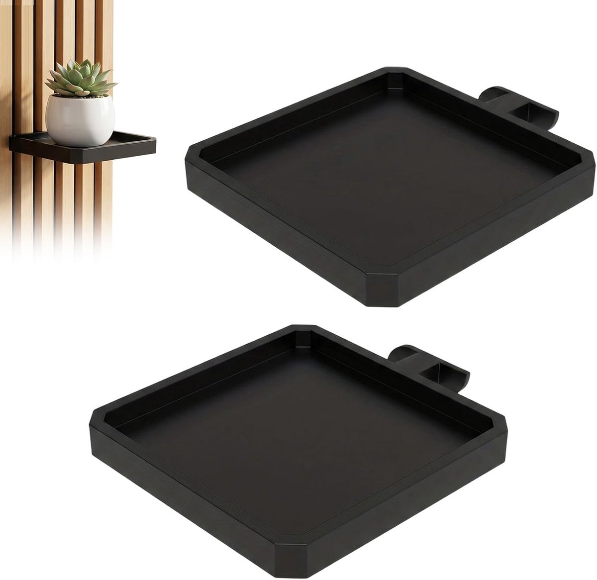 Accessoires voor akoestische panelen, rek voor akoestische panelen zonder boren, 2 stuks zwarte plantenhouders voor akoestische panelen, vierkant, geschikt voor planten, bloemen en