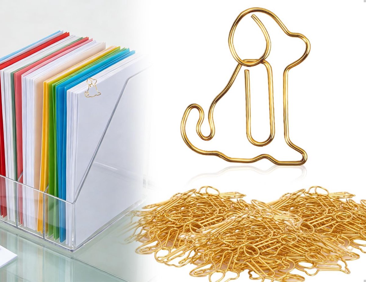Clips, 50 stuks hondenpaperclips, grappige creatieve puppyvorm, gebruikt voor kantoorbenodigdheden, bladwijzer, dossierklem, notebook, poster, foto (goud)