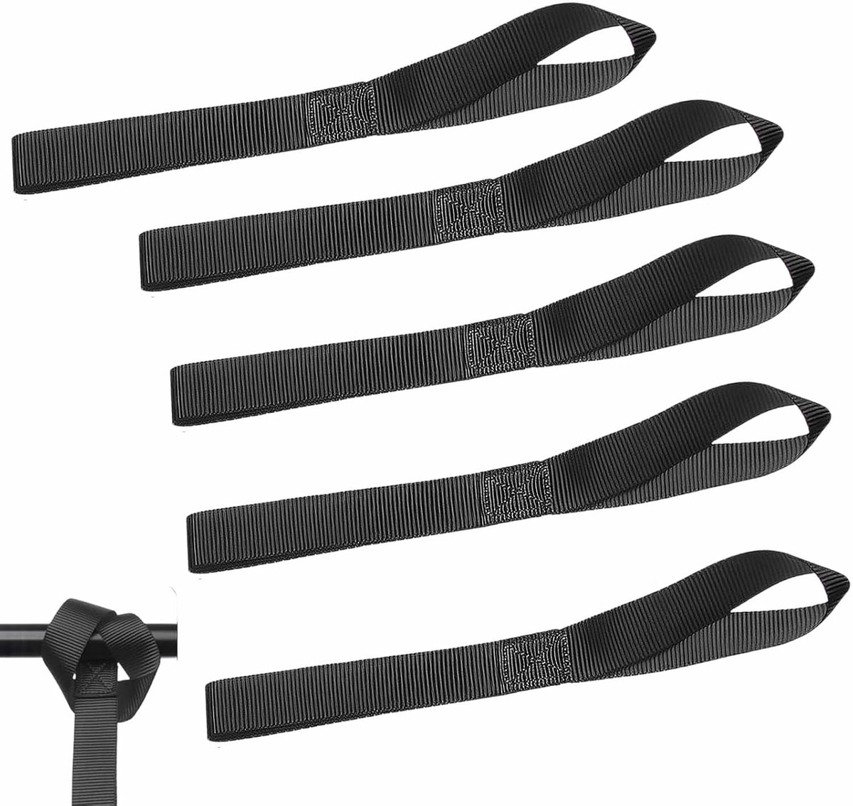 5 stuks sjorlussen, 20 cm, nylon, dubbele lussen, riem, spanbanden met lussen, voor motorfiets, fiets, transport, zwart