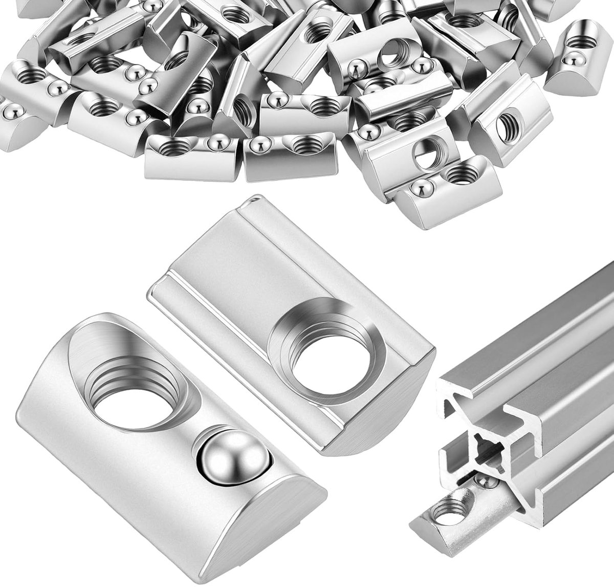 50 stuks groefmoeren M8 met bal, groef 8 T-groefbouten voor aluminium profiel 40 x 40, koolstofstaal glijmoer met veerkogel voor 40 serie aluminium profiel, 3D-printer, CNC-frees