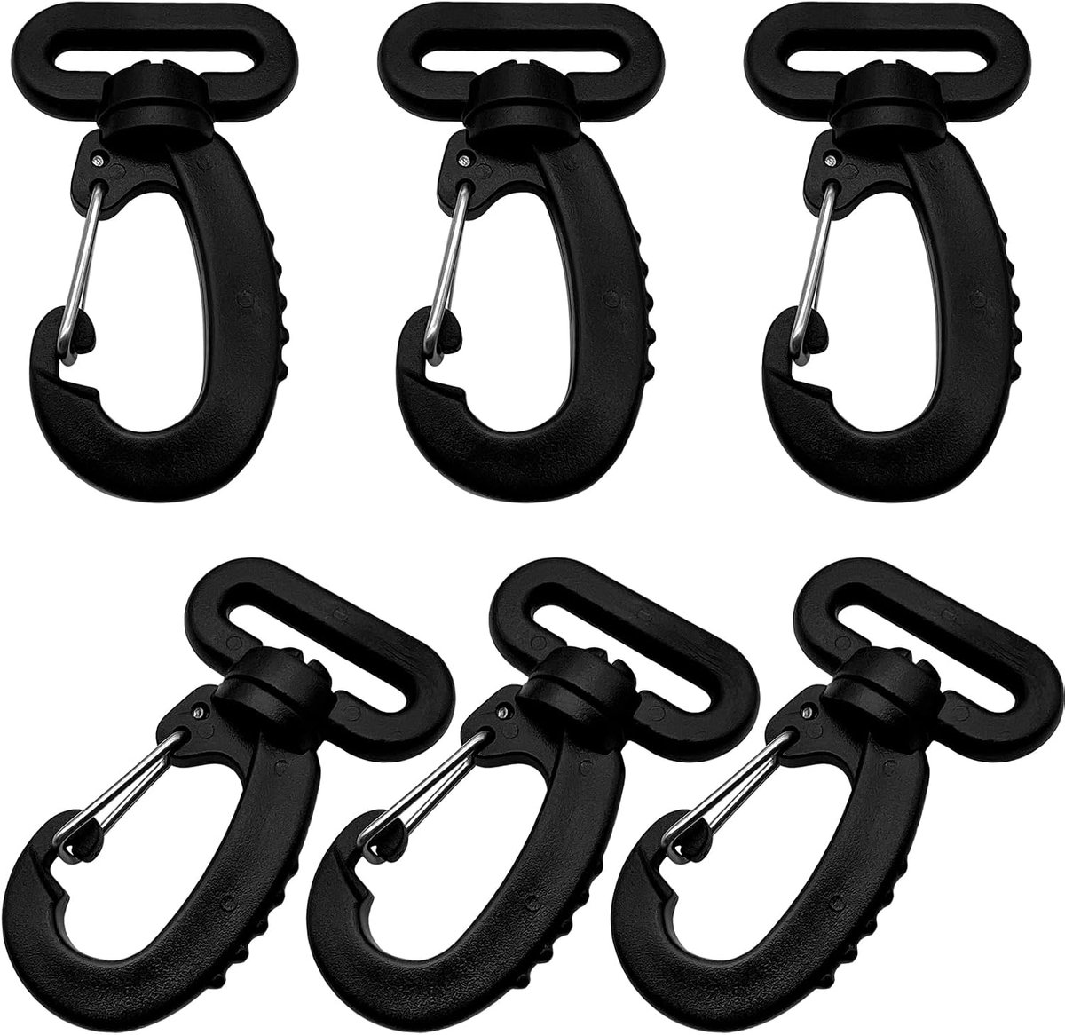 6 stuks Kunststof draaibare karabijnhaak clip, zware rugzakgesp, 360° roterende singelhaak voor lanyards, sleutelhangers, tasriemen, huisdierriemen, tactische uitrusting, nylon singels en