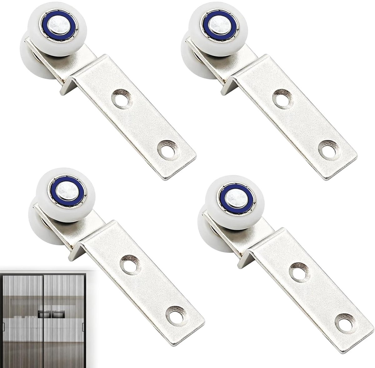 Wielen voor schuifdeuren, 4 stuks 20 mm wielen, eenvoudige montage, rolschuifdeuren, zeer belastbaar en duurzaam, voor schuifdeuren, meubels en schuifdeursystemen