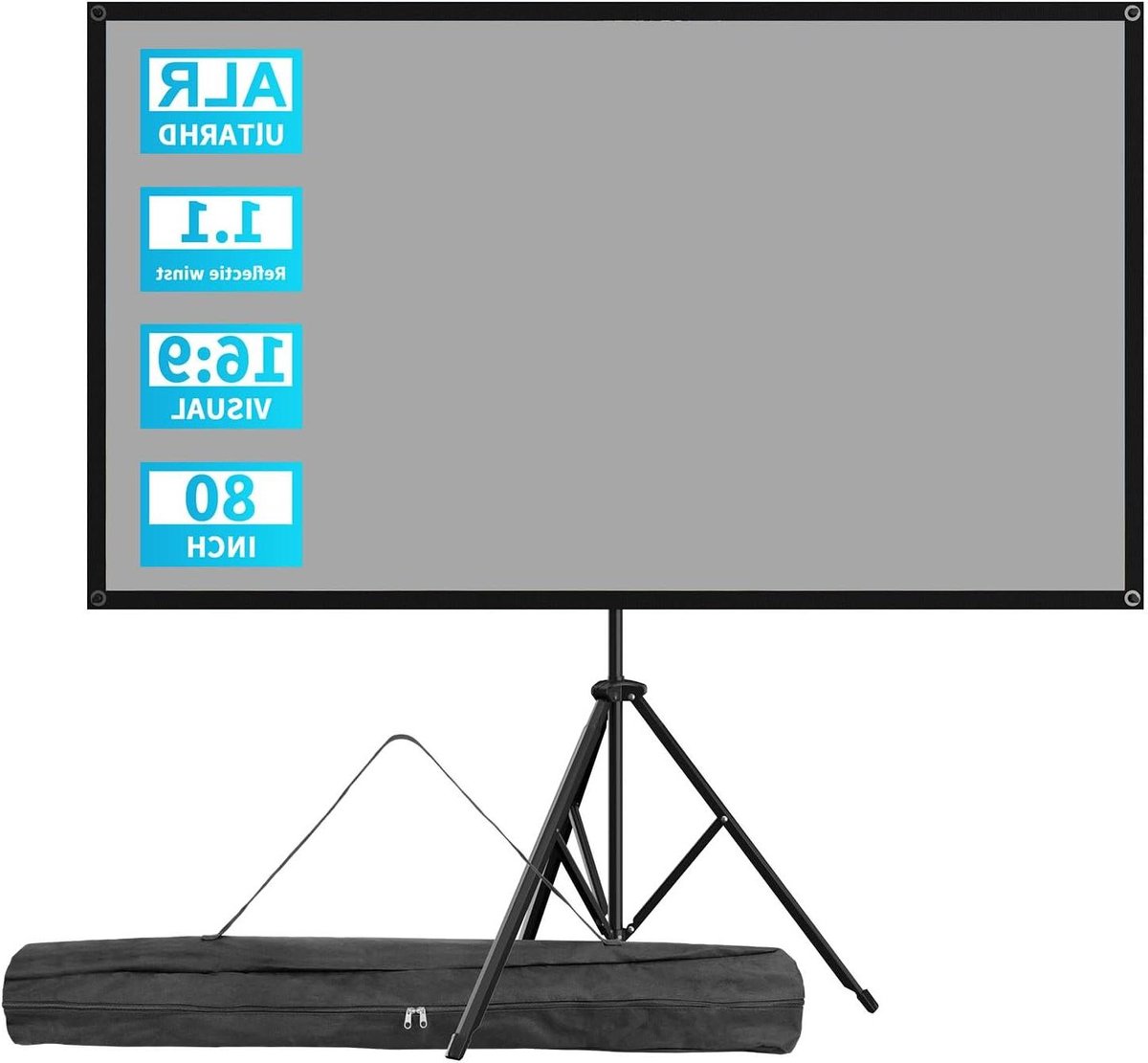 Projectiescherm - Tripod Scherm - Home Cinema - Kreukvrij PVC - 80 inch - Grijs