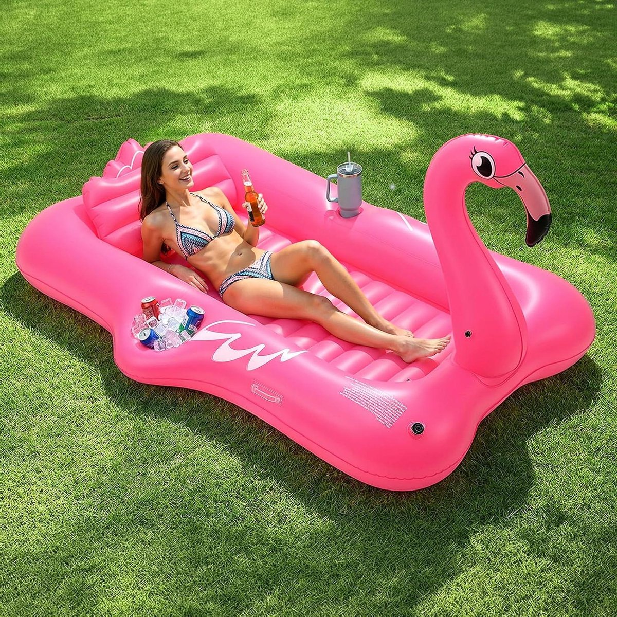 Opblaasbare Flamingo Lounger - Luchtbed Zwembad - Ontspannen in Water - Met Bekerhouder - 210 x 128 cm - Roze