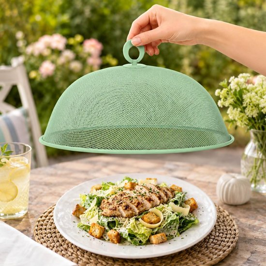 Set van 3 voedselafdekhoezen (diameter 30 cm) - Vliegwerende afdekking van metaal - Kleurrijke afdeknetten voor keuken, terras en tuin — afbeelding 3