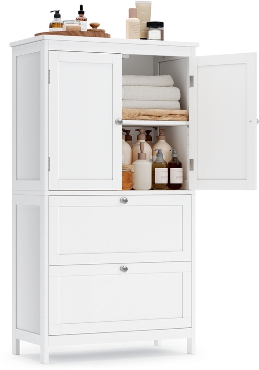Badkamerkast 30 x 60 x 110 cm met 2 deuren en 2 lades – Klassiek Wit