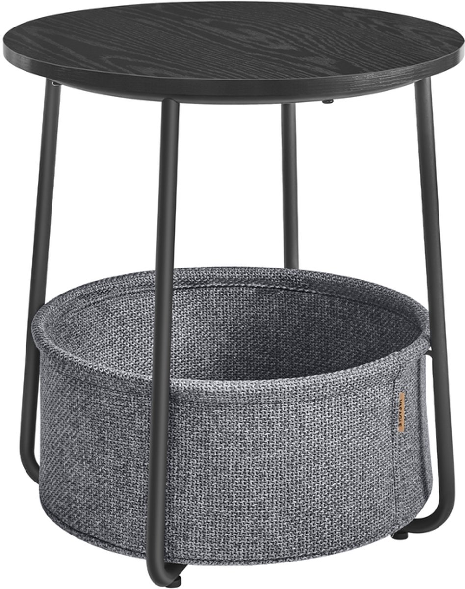 Bijzettafel met stoffen mand – ebbenzwart en leigrijs – Ebbenhoutzwart-leigrijs