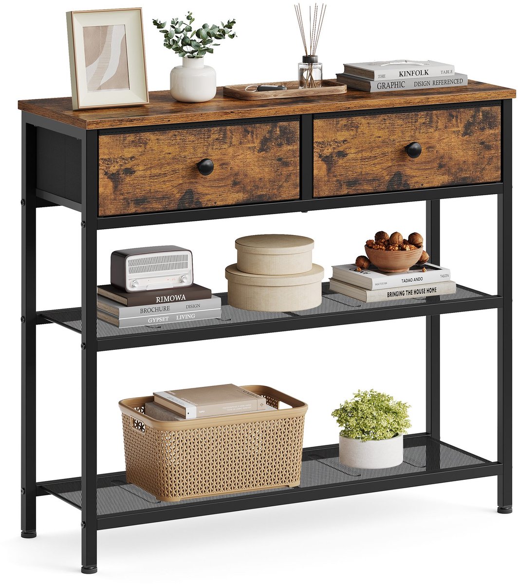 Consoletafel – vintage bruin – 76 – 7 x 30 x 78 – 7 cm – 2 lades – Vintagebruin