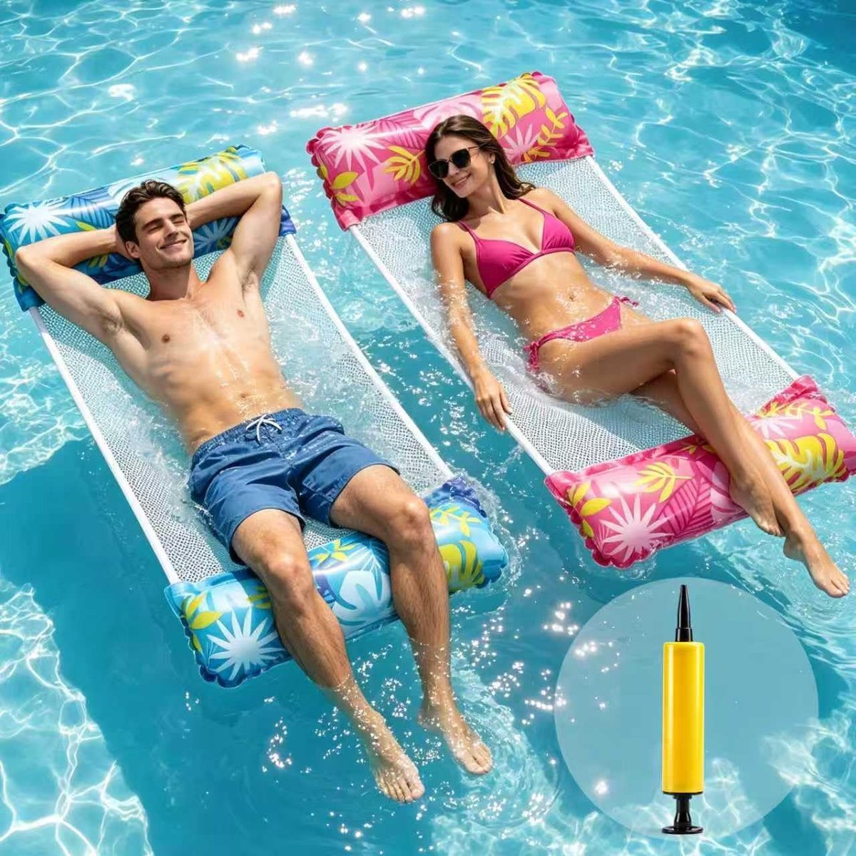 Luchtmatras zwembad 125 x 70 cm - 4-in-1 waterhangmat met net - inclusief luchtpomp - ideaal voor ontspanning - ShopVlot