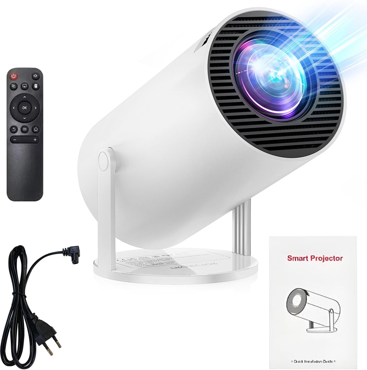 Mini-projector - Home cinema-projector - Draagbare projector - Draadloze wandprojectie en schermspiegeling - Ultra HD - Android-systeem - Wit
