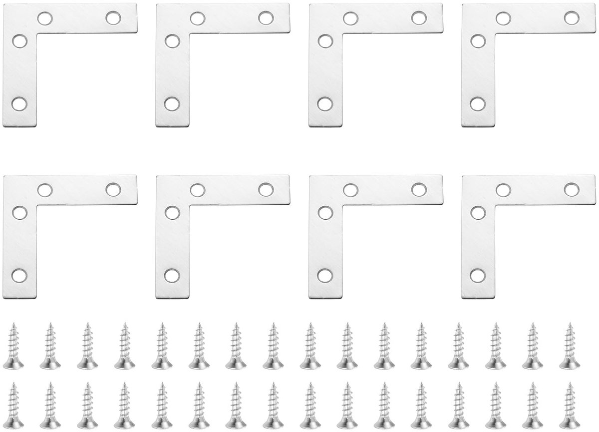20 stuks houten connectoren, 60 x 60 mm hoekverbinders met schroeven, L-vormige hoekverbindingen, metalen connector voor hout, meubels, tafelstoel, boekenkast, zilver