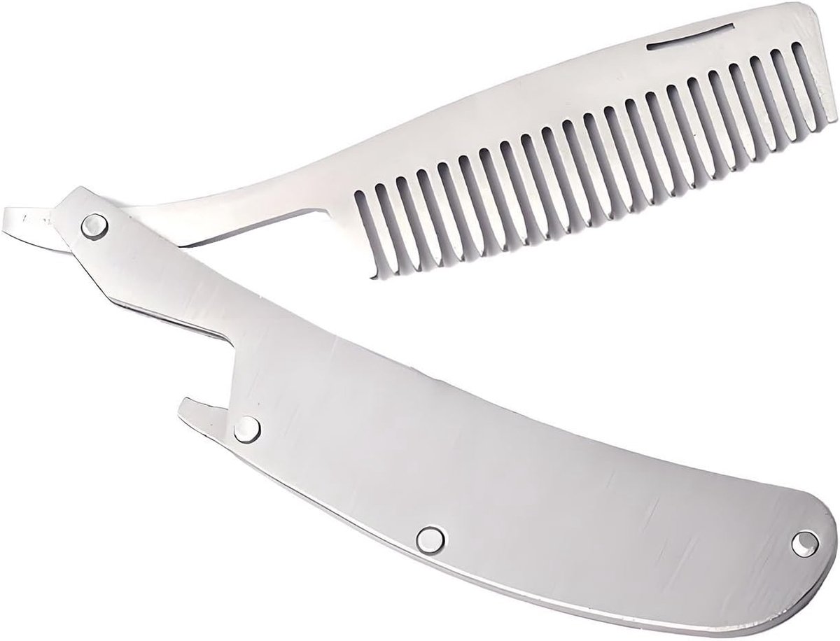 Baardkam voor mannen, baardkam, zakkam, opvouwbare baardkam voor mannen, inklapbare kam van roestvrij staal, baardstyling verzorgingskam, voor baarden, haren, ook voor flesopener, 1 stuk, 17 x 1,8 cm