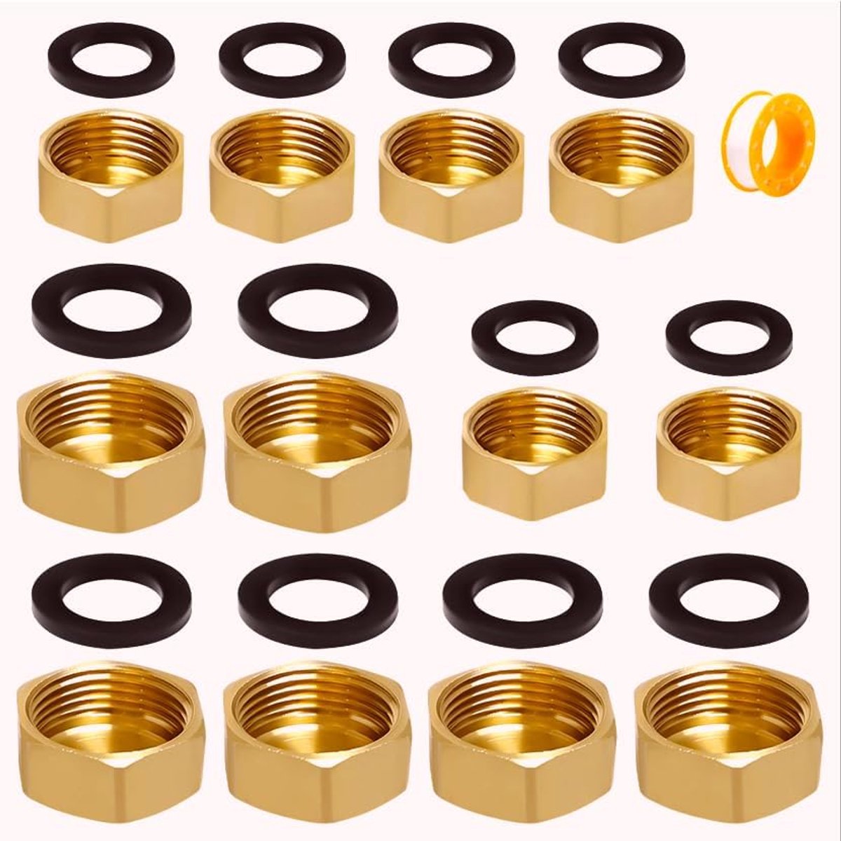 12 stuks Fontaneria bussen 1/2 3/4 blinde stoppen voor radiatoren, 3/4 kraan, blinde stop voor waterleidingen, messing, met ring en teflonband, waterbuisstop