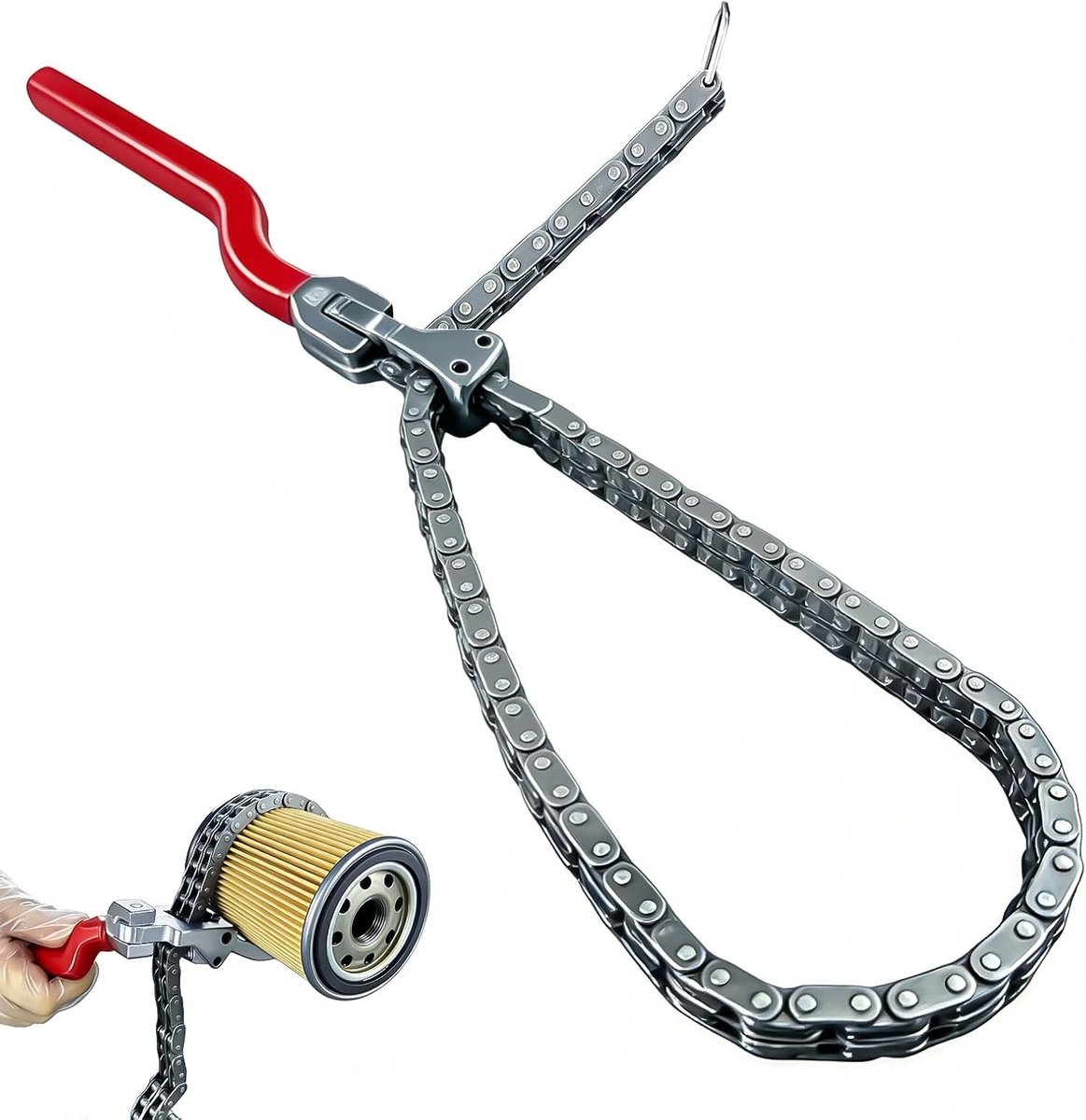 Oliefiltersleutel, Verstelbare Oliefiltersleutel Met Ketting Voor Auto's 23,5 cm Lange Handgreep Geschikt Voor Oliefilters Ø 60-160 mm Ergonomisch Autogereedschap (Rood)