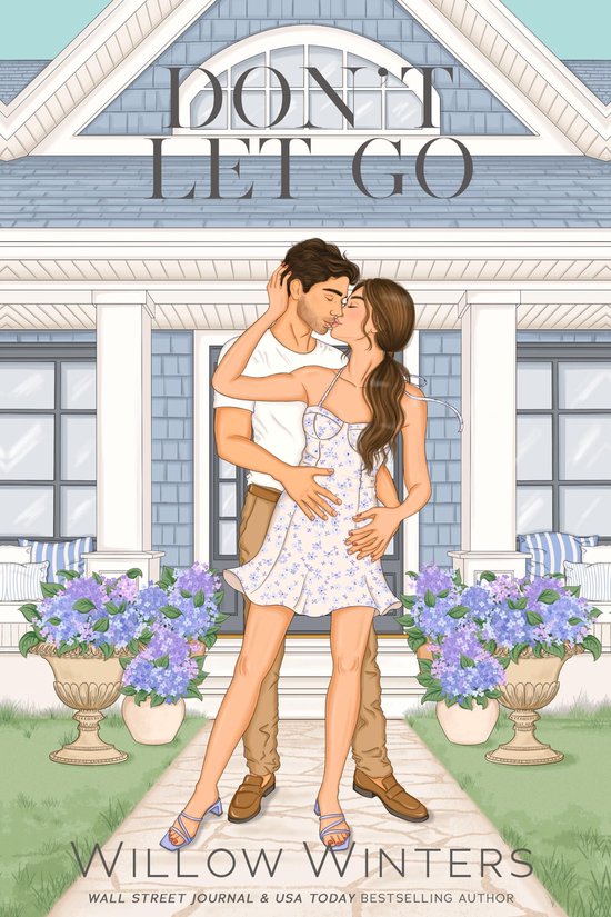 Een man en vrouw kussen, met 'Don't Let Go' en 'Willow Winters' erop.
