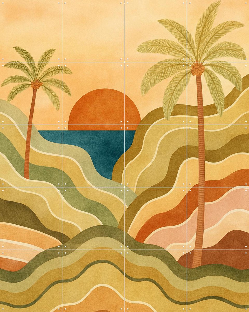 IXXI Tropical Boho, Seaways - 80 x 100 cm - Gratis ophangtool - Grote wanddecoratie en posters - Modern, Abstract, Kleurrijk, Speels, Minimalisme