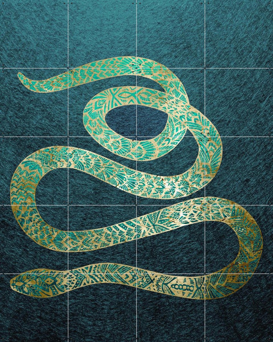 IXXI Bohemian Golden Snake, Bloomery Decor - 80 x 100 cm - Gratis ophangtool - Grote wanddecoratie en posters - Ornamenteel Ontwerp, Kleurrijk