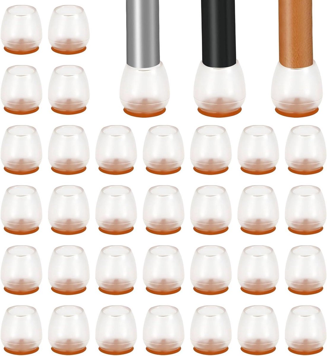 Stoelbeschermers - Meubelpoten doppen - Vloer beschermen - Met vilten zool - 32 stuks - Transparant